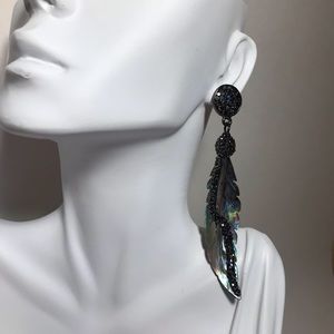 Genuine Abalone Shell Feather, Stud Drop Earrings
